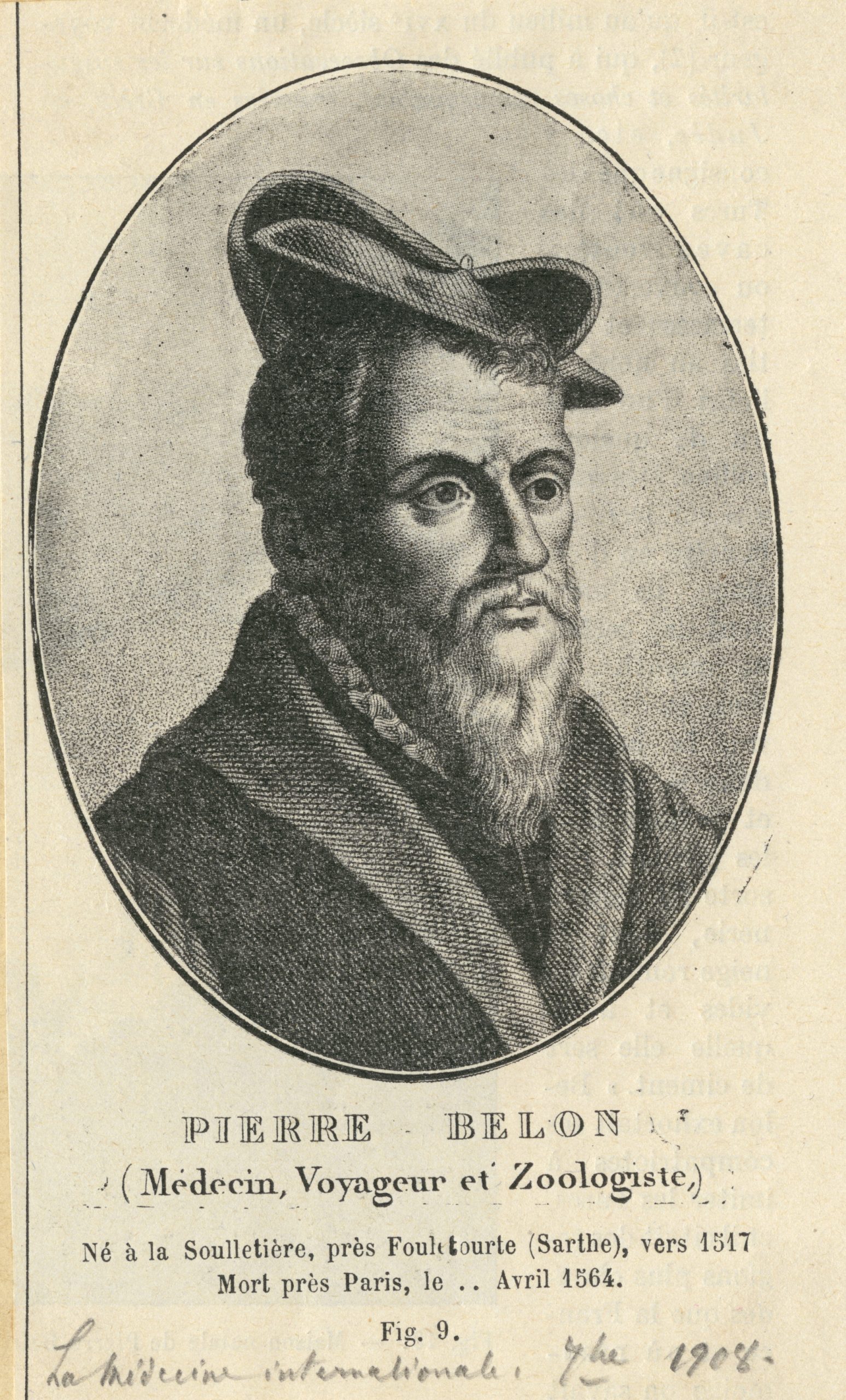 Pierre Belon, médecin, voyageur et zoologiste - portrait gravé