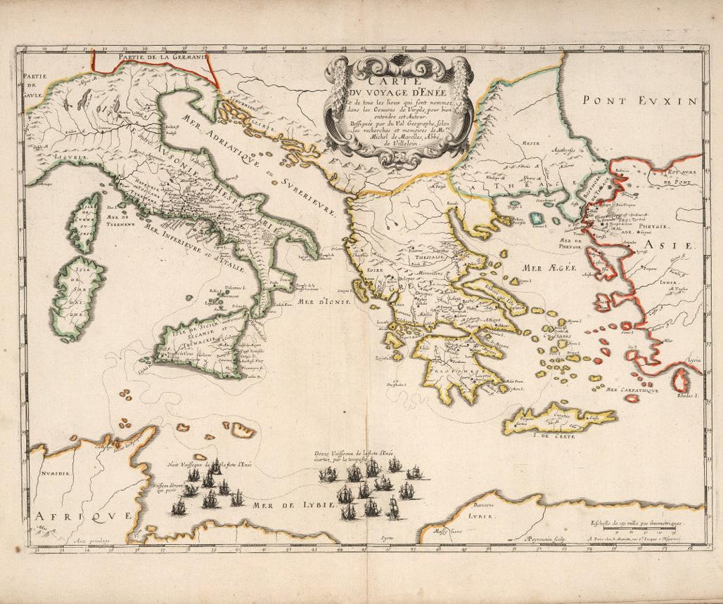 Carte ancienne du voyage en Grèce et en mer Égée